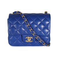 13S Blue Quilted Lambskin Mini Square Flap Bag