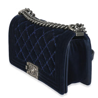 Navy Quilted Velvet Old Medium Boy Bag