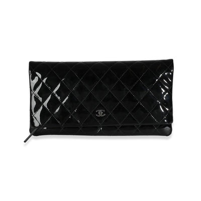 14B Black Quilted Patent Beauty CC Flap Clutch