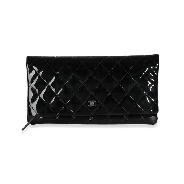 14B Black Quilted Patent Beauty CC Flap Clutch