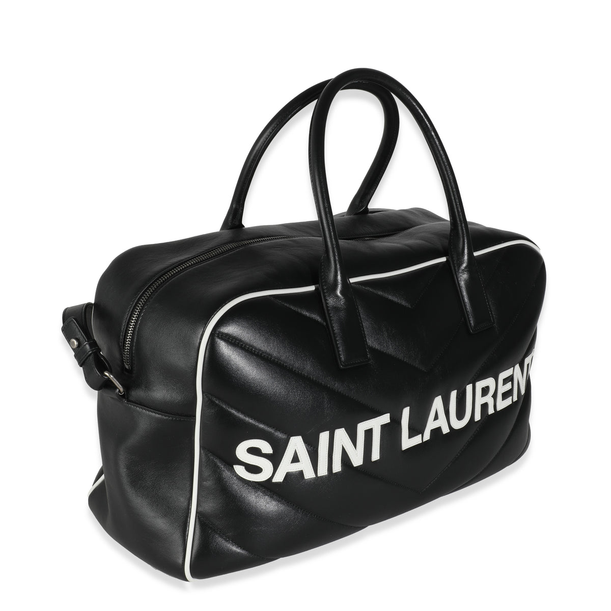 Black Calfskin Medium Miles Logo Bowler Duffle Bag