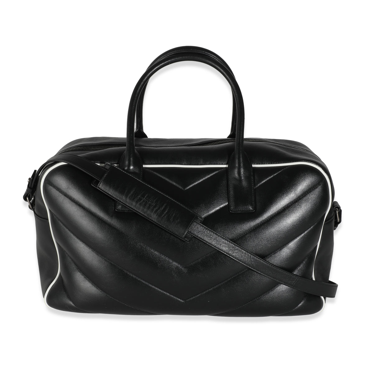 Black Calfskin Medium Miles Logo Bowler Duffle Bag