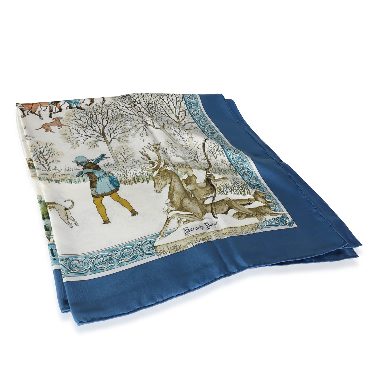 Navy Multicolor Silk LHiver Scarf 90