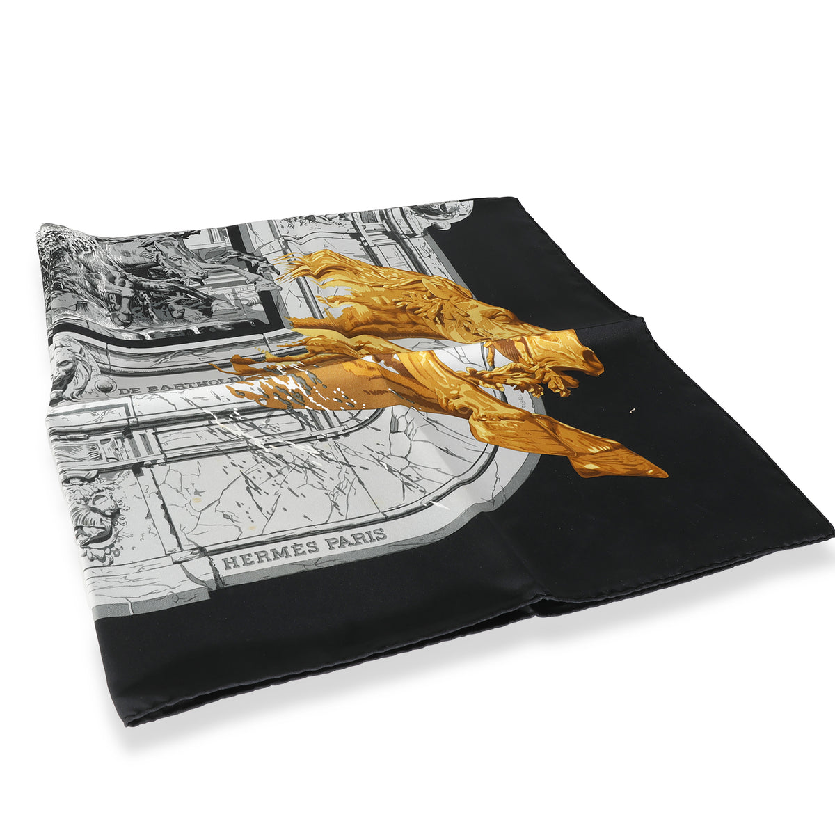 Black Multicolor Silk La Fontaine De Bartholdi Scarf 90