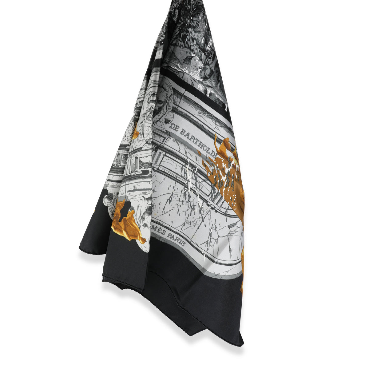 Black Multicolor Silk La Fontaine De Bartholdi Scarf 90