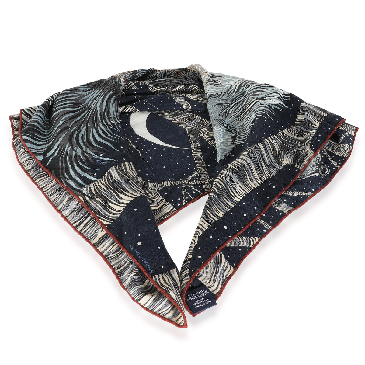 Marine Anthracite Gris Cashmere Silk Awooooo Scarf 100