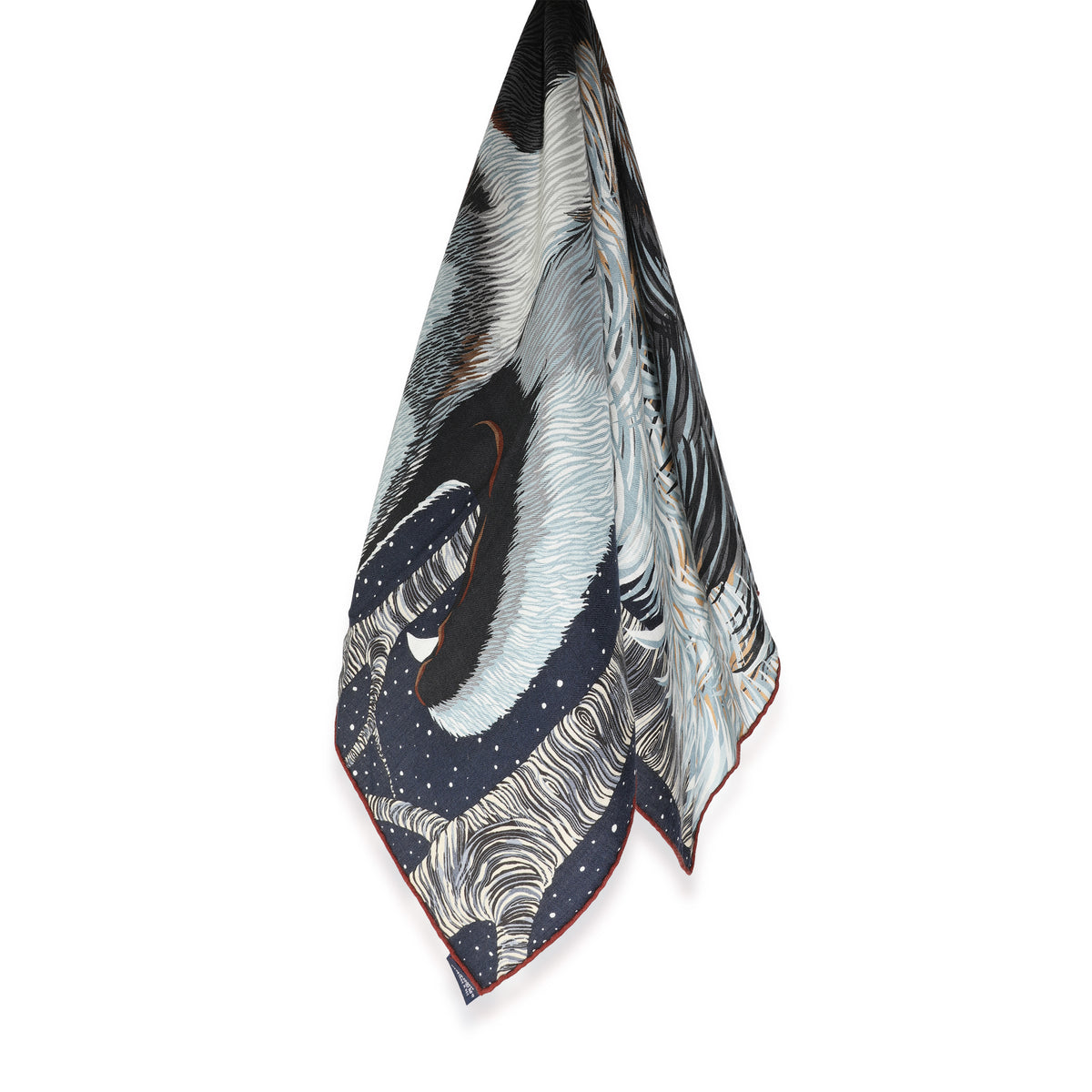 Marine Anthracite Gris Cashmere Silk Awooooo Scarf 100