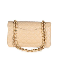 Beige Quilted Caviar Medium Classic Double Flap Handbag