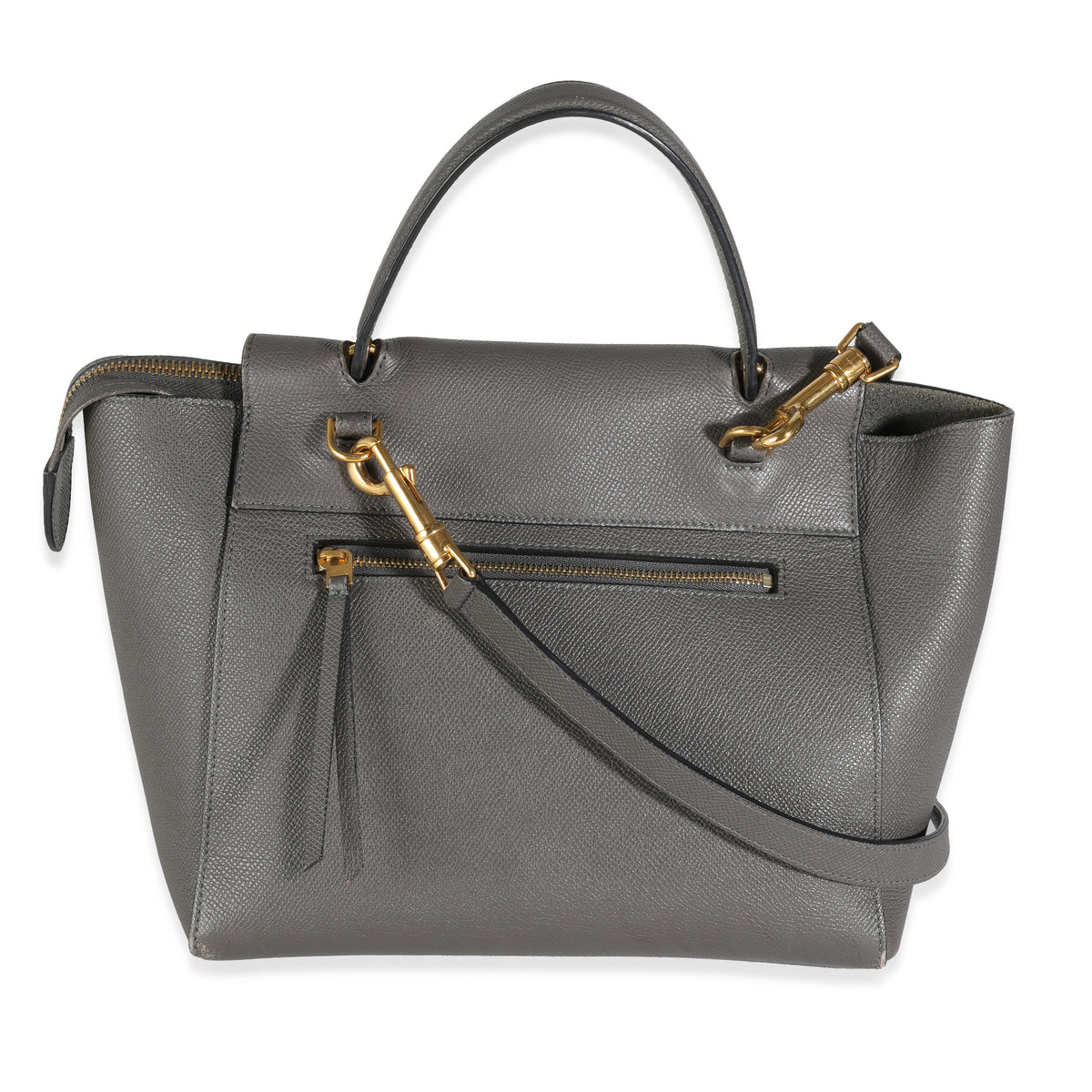 Grey Grained Calfskin Micro Belt Bag