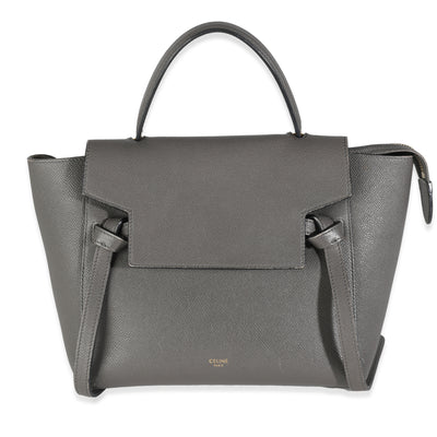 Grey Grained Calfskin Micro Belt Bag