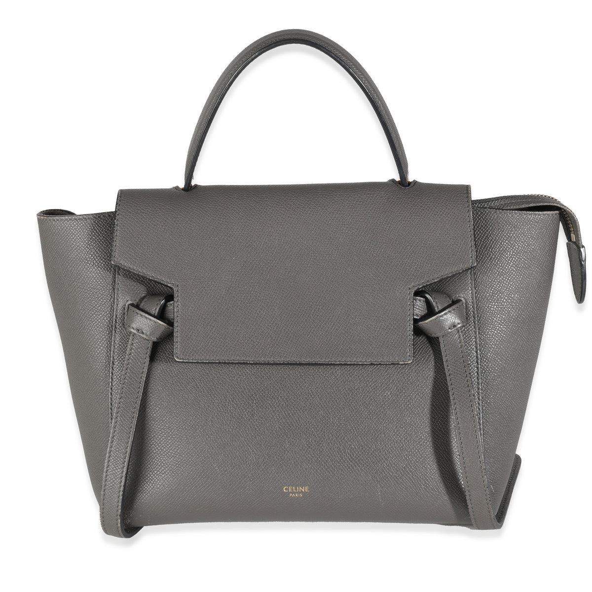 Grey Grained Calfskin Micro Belt Bag