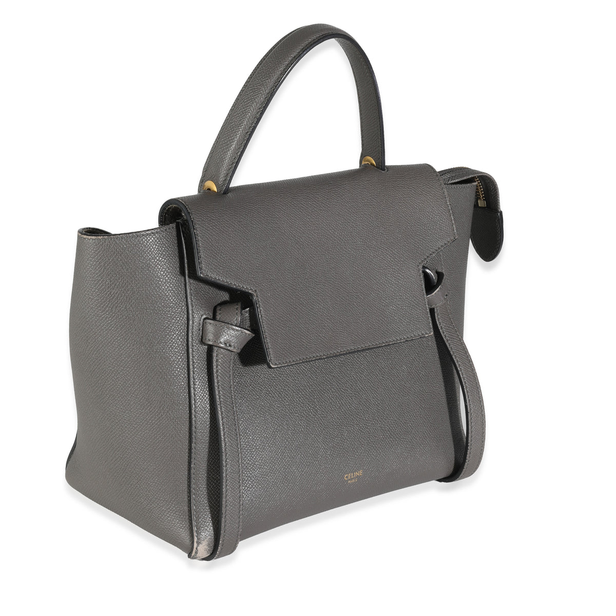 Grey Grained Calfskin Micro Belt Bag