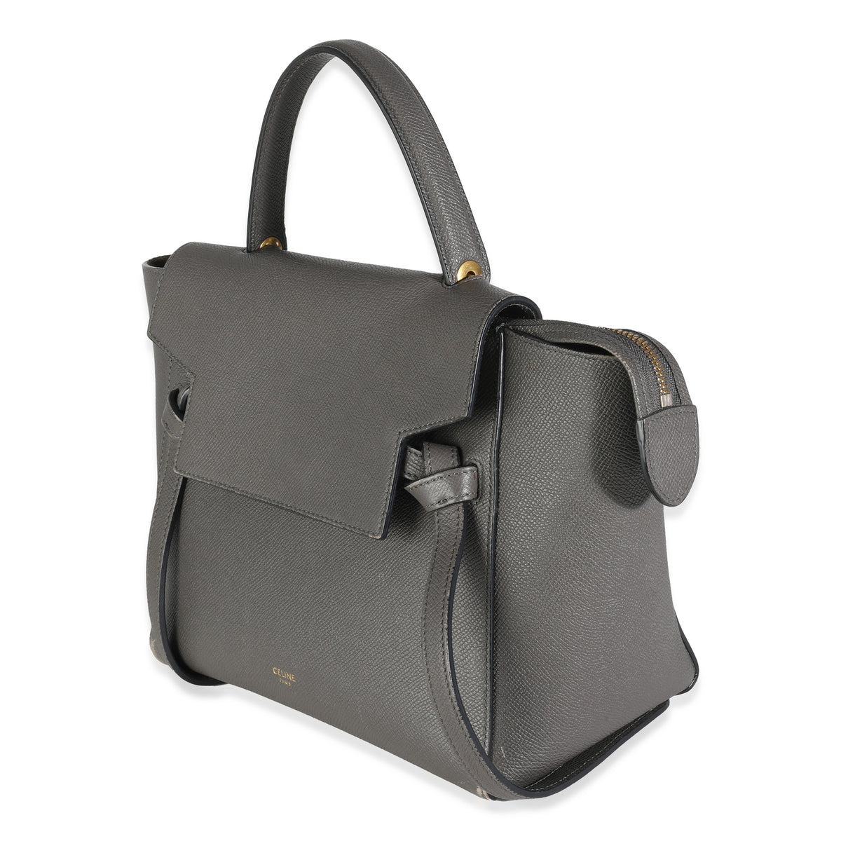 Grey Grained Calfskin Micro Belt Bag