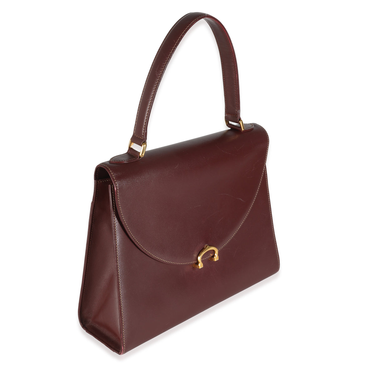Burgundy Leather Must De Cartier Top Handle Bag