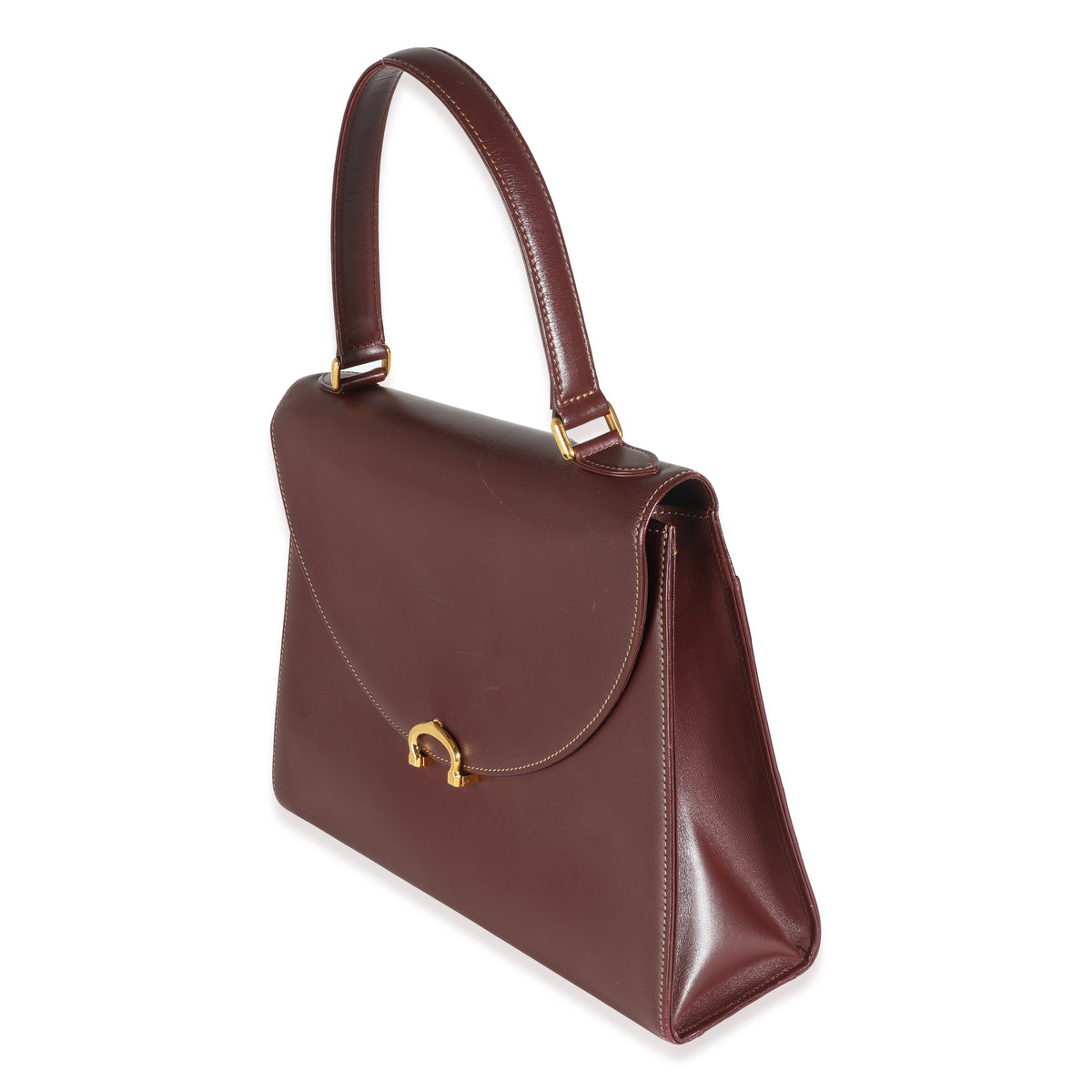 Burgundy Leather Must De Cartier Top Handle Bag