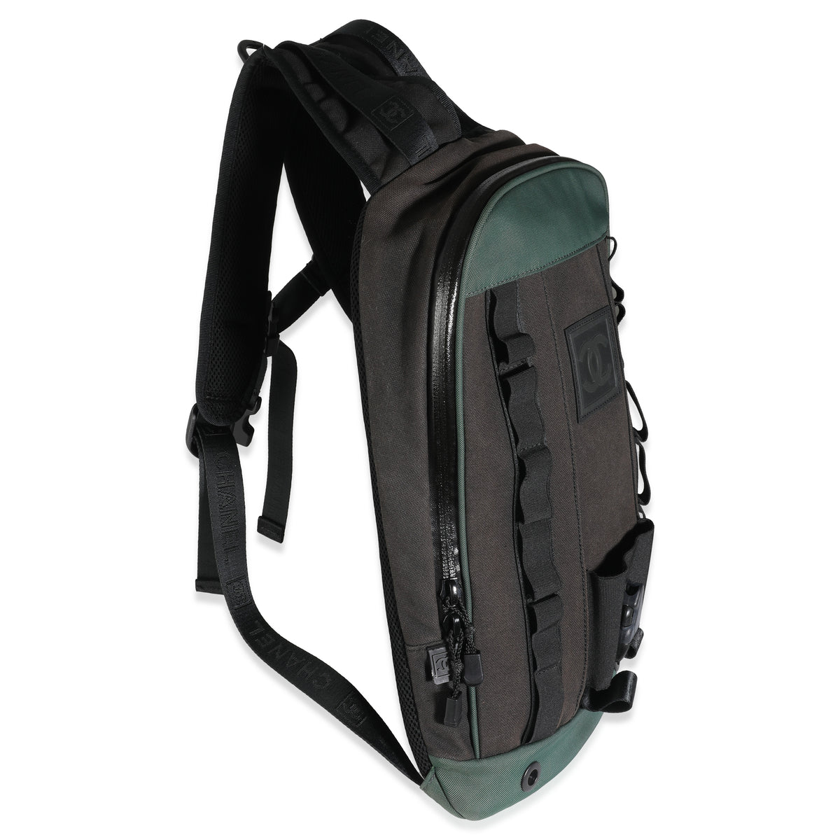 Black Green Nylon Sports Line Backpack
