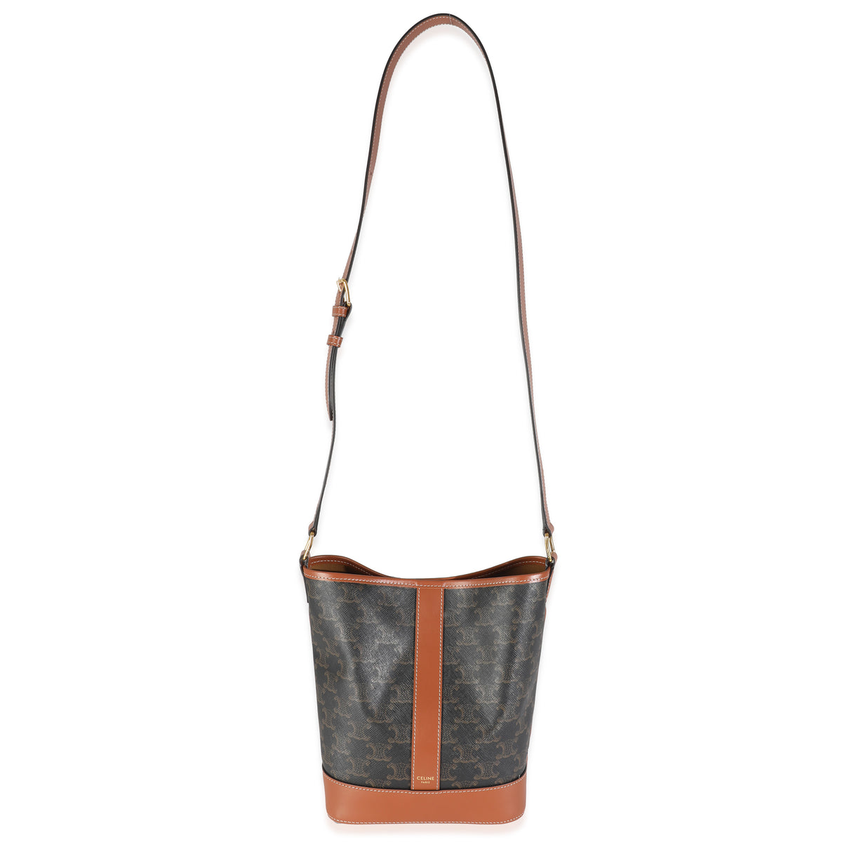 Tan Calfskin Triomphe Canvas Small Bucket Bag