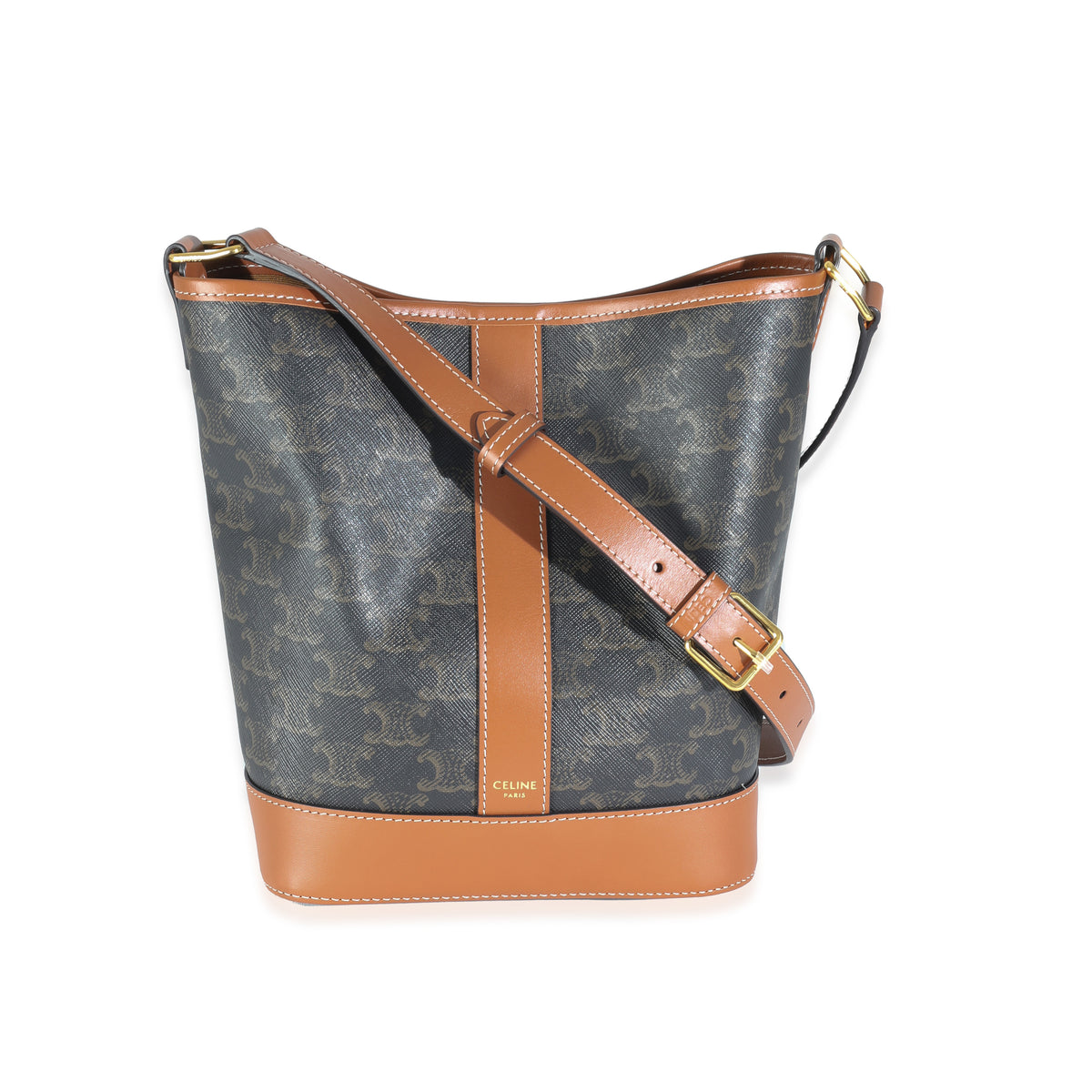 Tan Calfskin Triomphe Canvas Small Bucket Bag