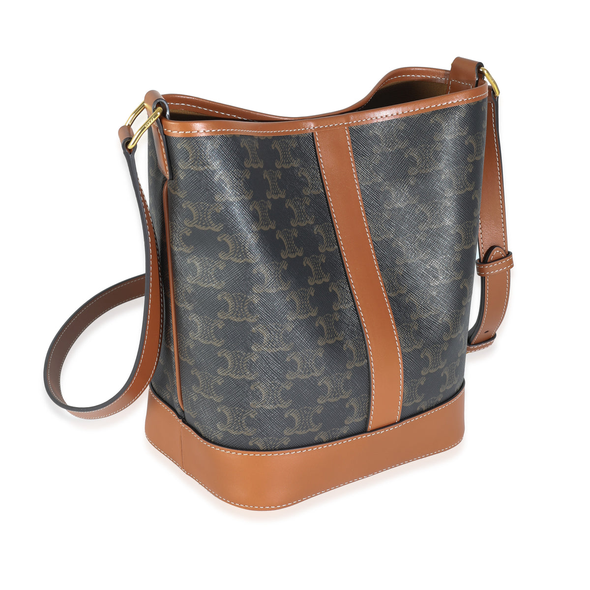 Tan Calfskin Triomphe Canvas Small Bucket Bag