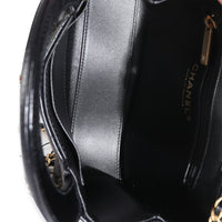 Black Shiny Aged Calfskin Quilted Nano Kelly Shopper