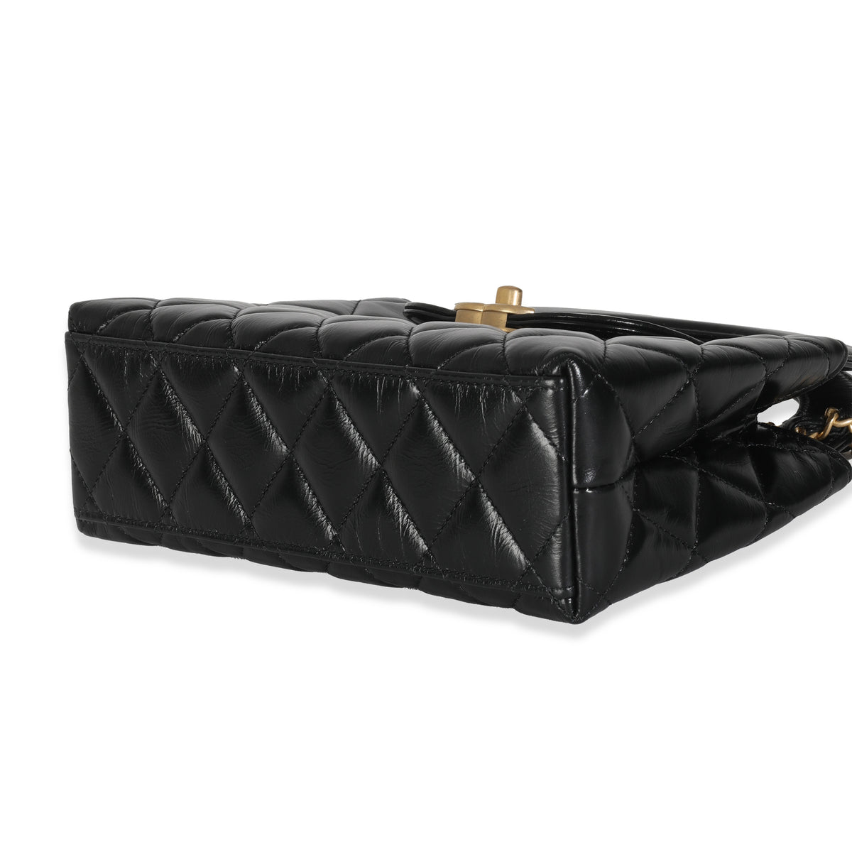 Black Shiny Aged Calfskin Quilted Nano Kelly Shopper