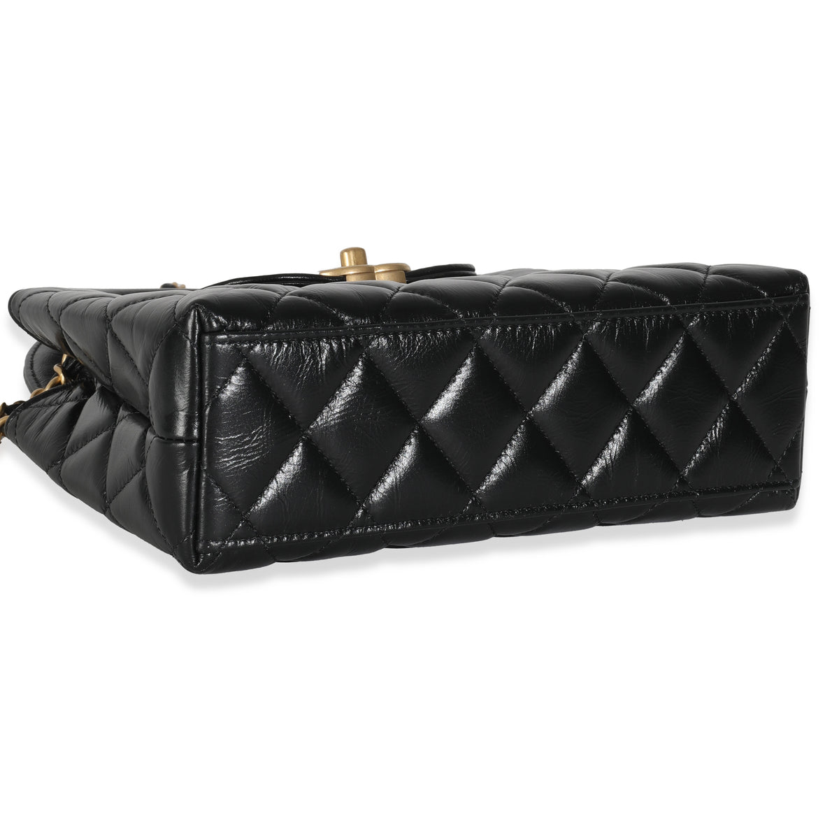 Black Shiny Aged Calfskin Quilted Nano Kelly Shopper