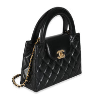 Black Shiny Aged Calfskin Quilted Nano Kelly Shopper
