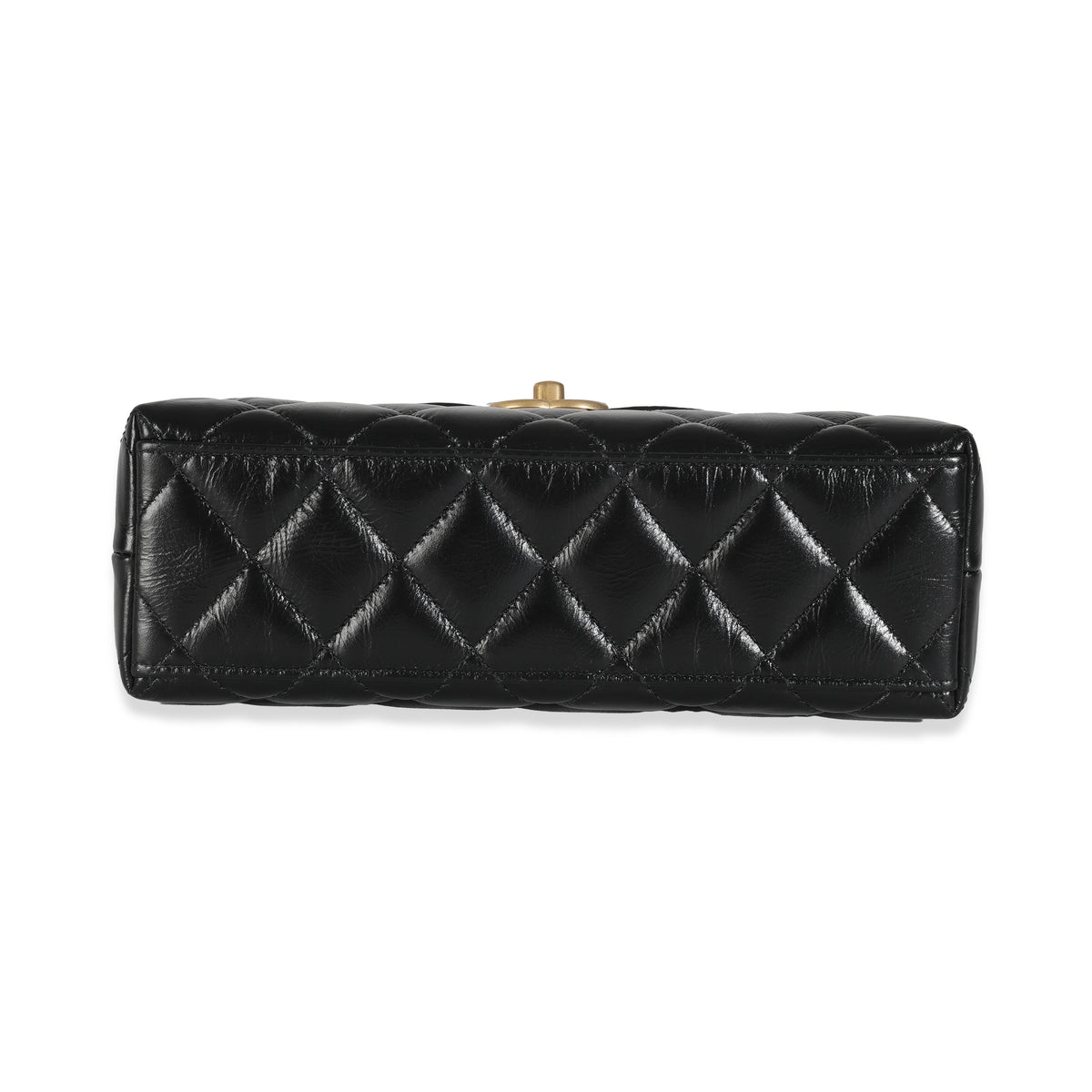 Black Shiny Aged Calfskin Quilted Nano Kelly Shopper
