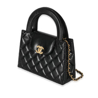 Black Shiny Aged Calfskin Quilted Nano Kelly Shopper