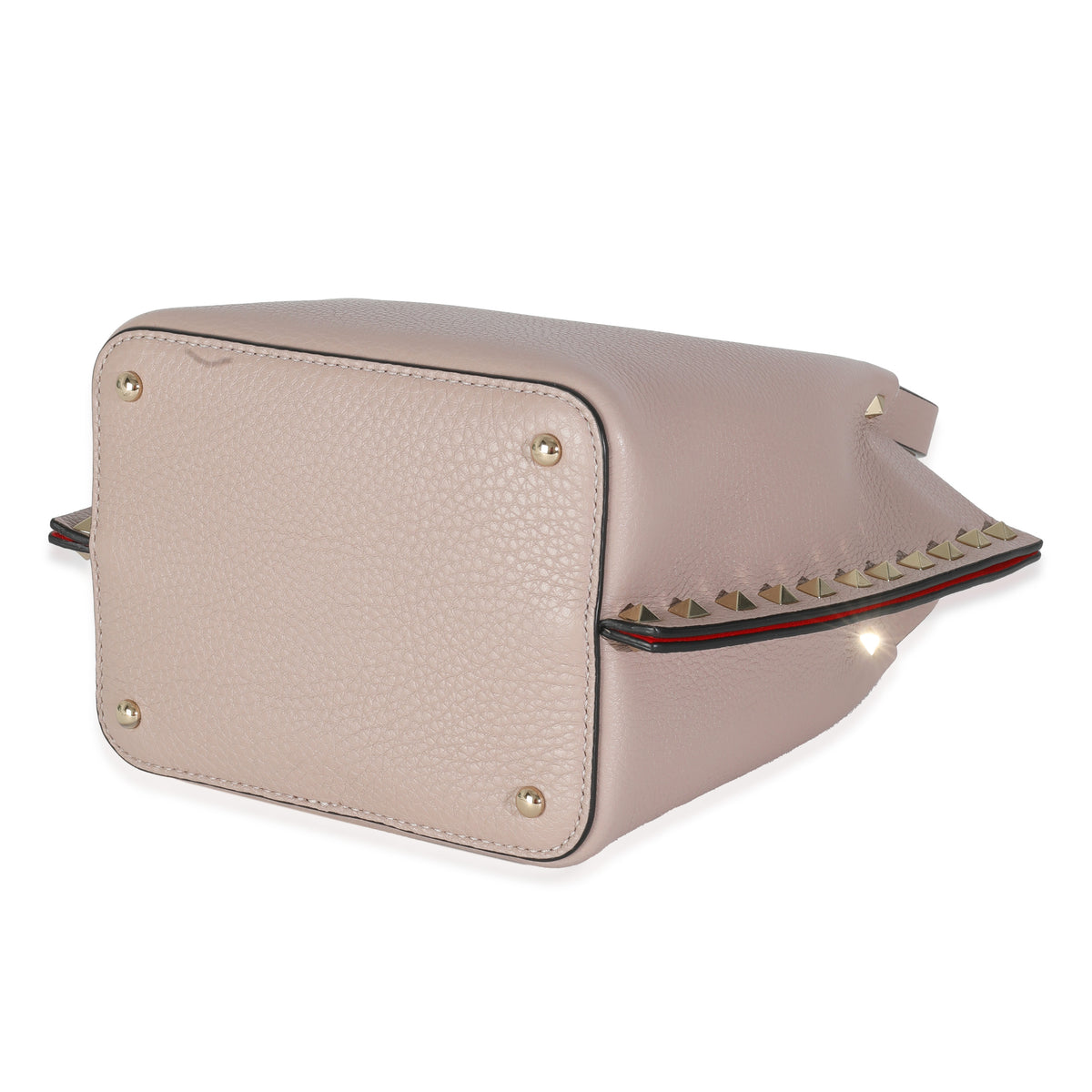 Beige Leather Small Rockstud Top Handle Tote
