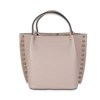 Beige Leather Small Rockstud Top Handle Tote