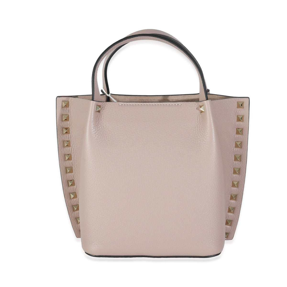Beige Leather Small Rockstud Top Handle Tote