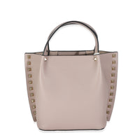 Beige Leather Small Rockstud Top Handle Tote