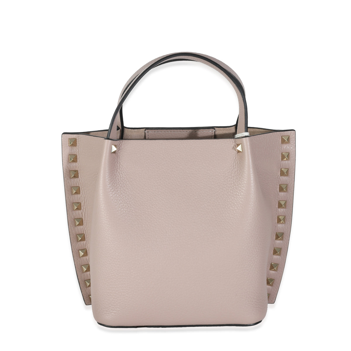 Beige Leather Small Rockstud Top Handle Tote