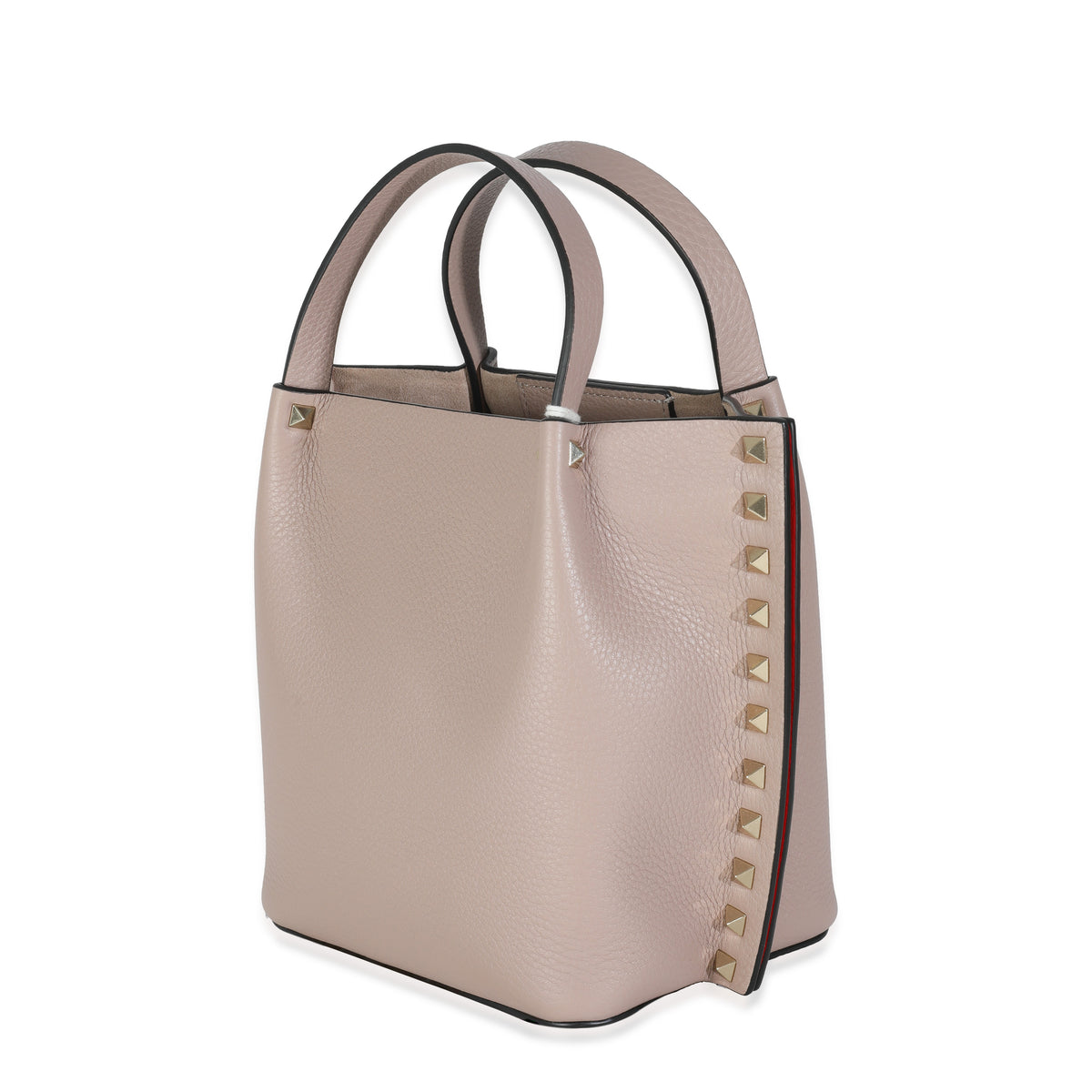 Beige Leather Small Rockstud Top Handle Tote
