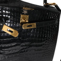 Vintage Black Porosus Crocodile Sellier Kelly 32 GHW