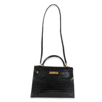 Vintage Black Porosus Crocodile Sellier Kelly 32 GHW