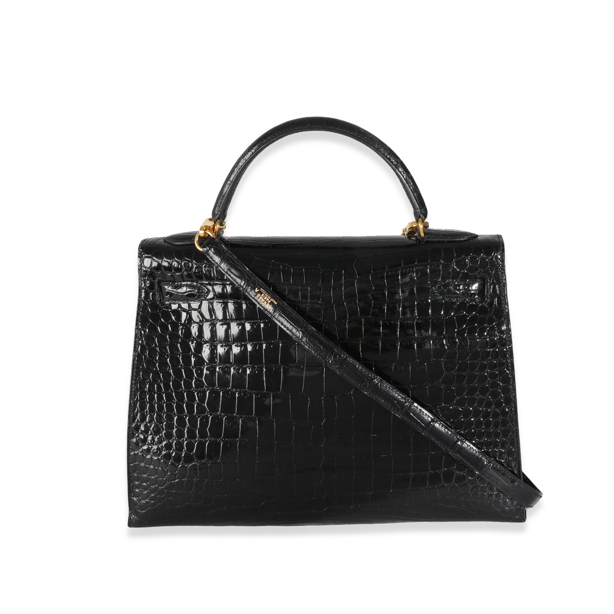 Vintage Black Porosus Crocodile Sellier Kelly 32 GHW