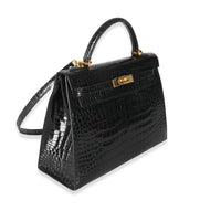 Vintage Black Porosus Crocodile Sellier Kelly 32 GHW