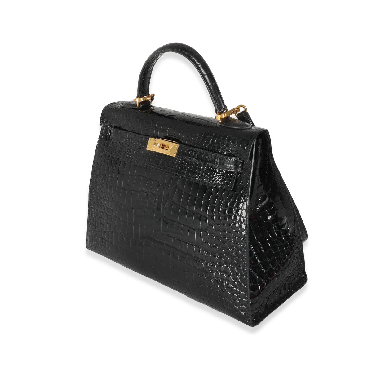 Vintage Black Porosus Crocodile Sellier Kelly 32 GHW