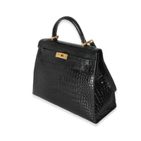 Vintage Black Porosus Crocodile Sellier Kelly 32 GHW