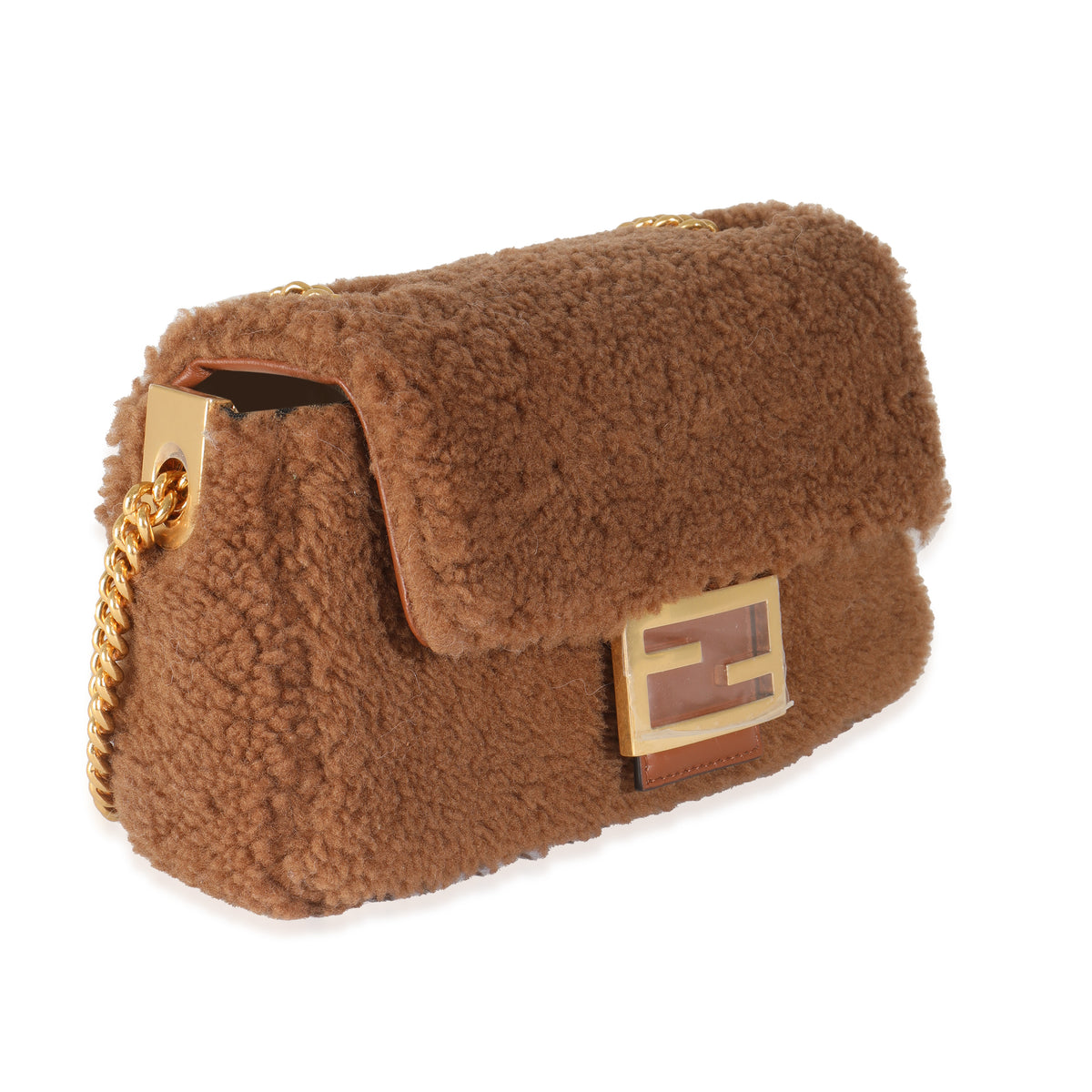 Caramello Shearling Lambskin Midi Chain Baguette