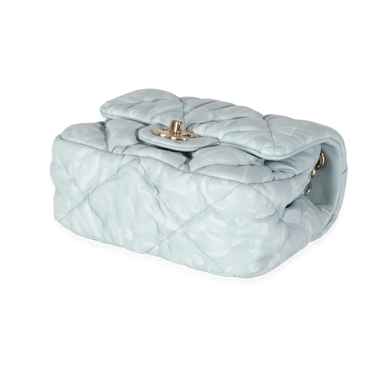 Light Blue Puffy Lambskin Logo Mini Flap Bag