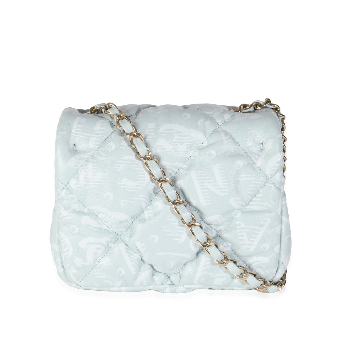 Light Blue Puffy Lambskin Logo Mini Flap Bag