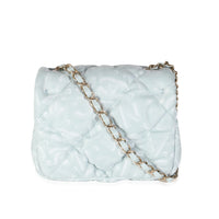 Light Blue Puffy Lambskin Logo Mini Flap Bag