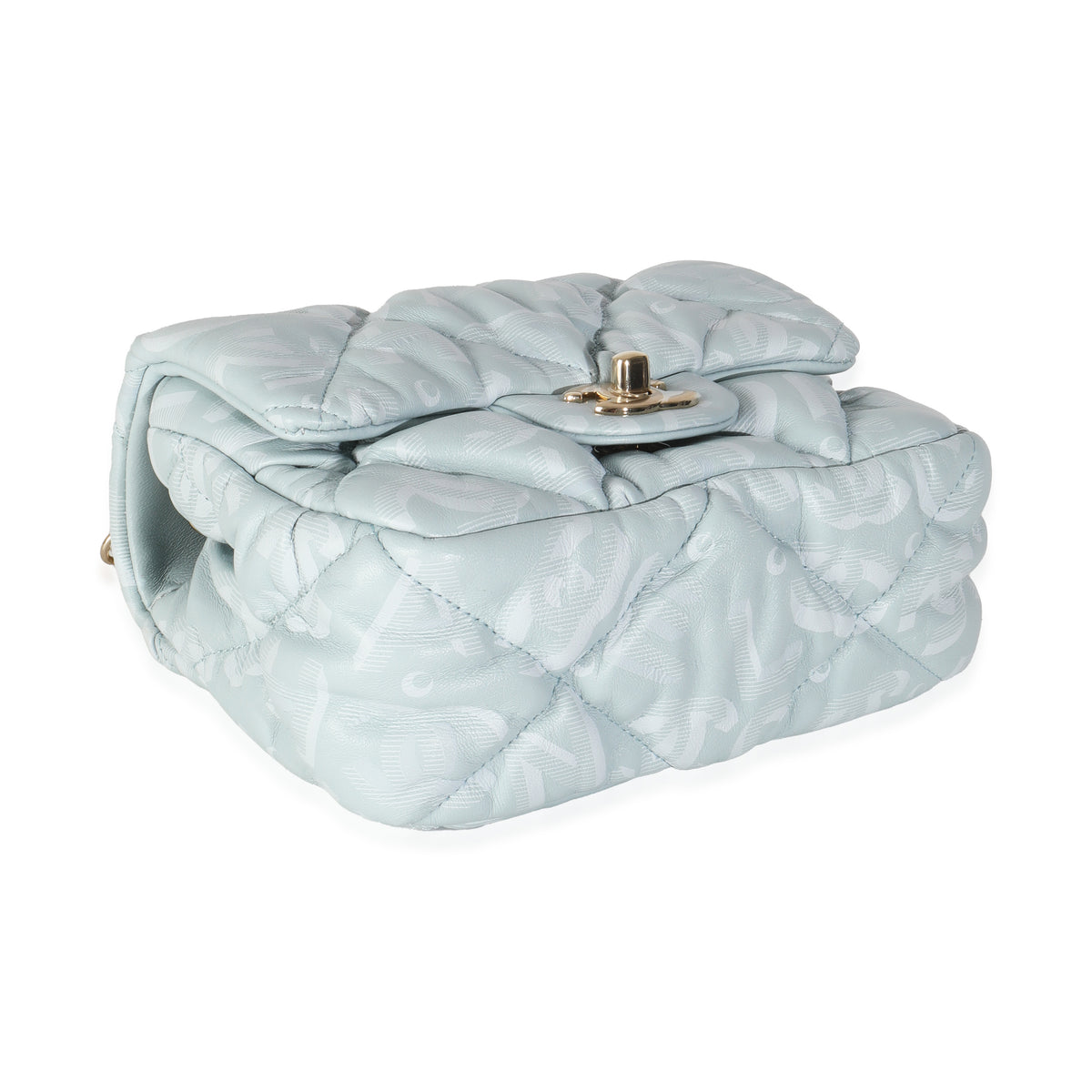 Light Blue Puffy Lambskin Logo Mini Flap Bag