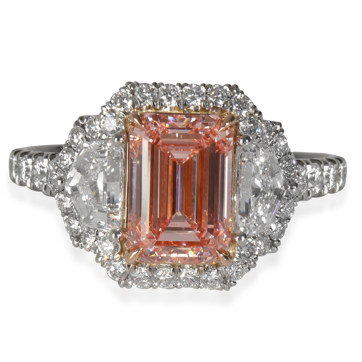 Lab-Grown Pink Emerald Cut Diamond Engagement Ring in 18K Pink Gold/Platinum