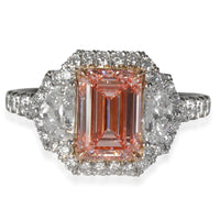 Lab-Grown Pink Emerald Cut Diamond Engagement Ring in 18K Pink Gold/Platinum