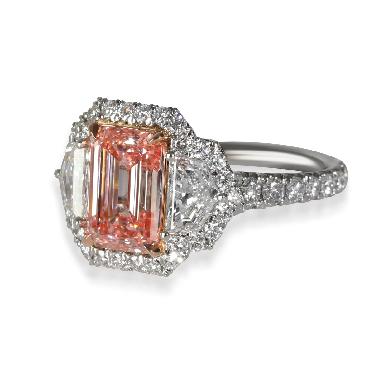 Lab-Grown Pink Emerald Cut Diamond Engagement Ring in 18K Pink Gold/Platinum