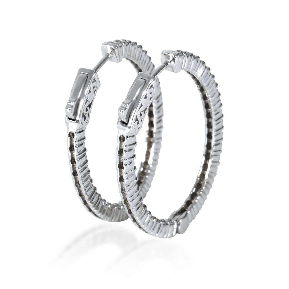 Diamond In Out Oval Shaped Hoop Earrings in 14K White Gold (1 3/4 CTW)